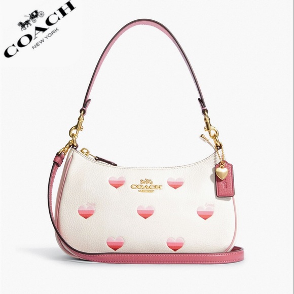 Coach Bags Coach Teri Leather Shoulder Bag Stripe Heart Print